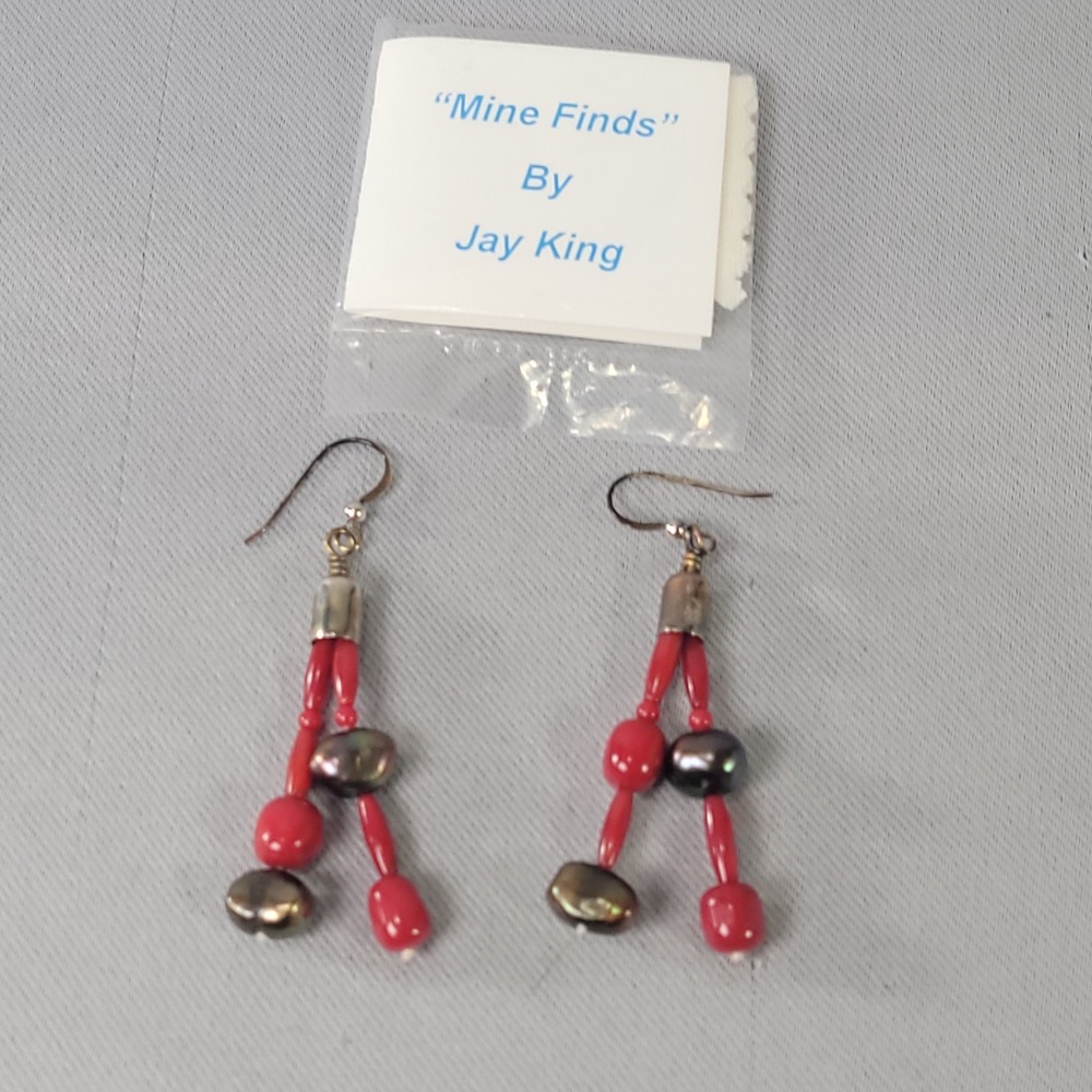 Jayโ King DRT Earrings Women Red Coral Pearl Sterling Silver Mine Finds Dangle